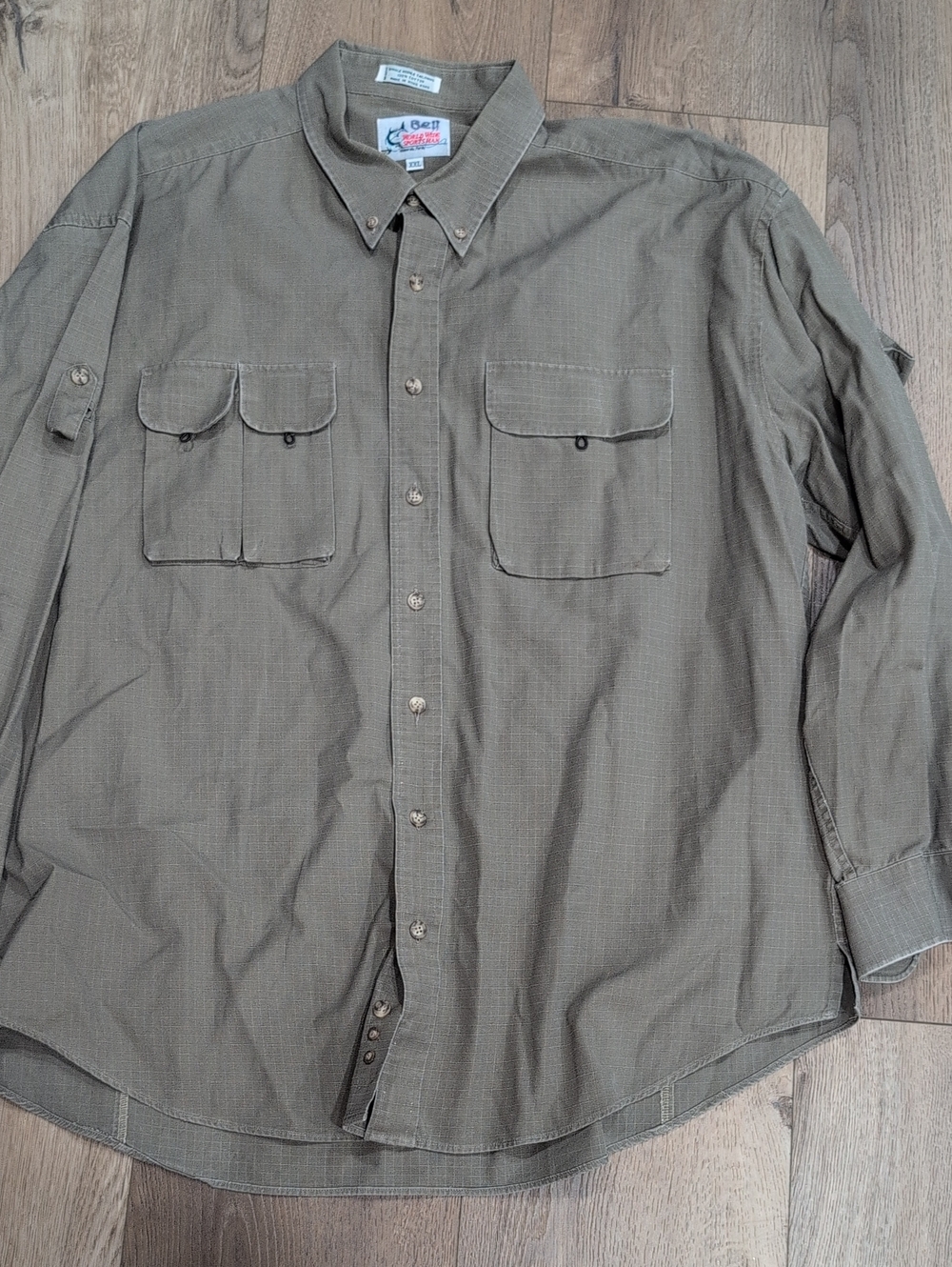 Men's Olive Green Long-Sleeve Button-Down Utility Shirt